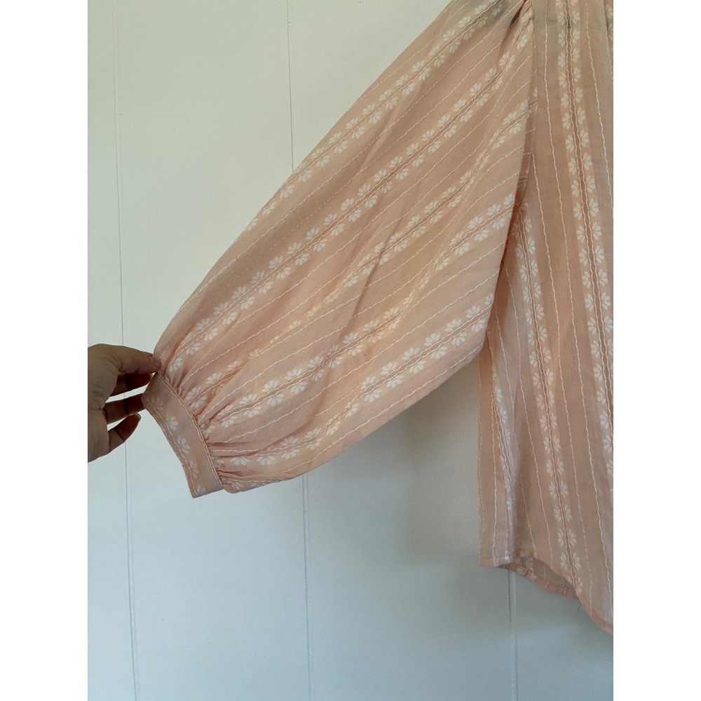 NWT LC Lauren Conrad Peach Cotton Dobby Stripe Balloon Sleeve Blouse Top XS - Picture 6 of 8